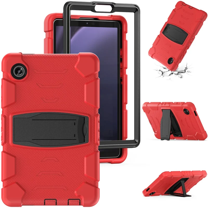 For Samsung Galaxy Tab A9 Tablet Case Anti-drop Kickstand PC+Silicone Protective Cover - Red  /  Black