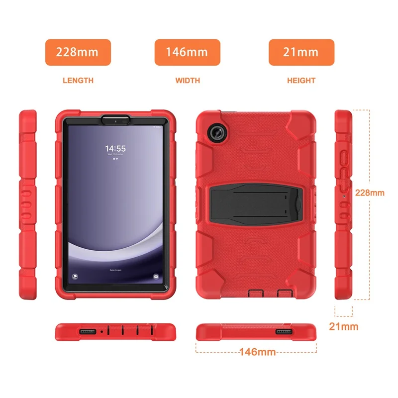 For Samsung Galaxy Tab A9 Tablet Case Anti-drop Kickstand PC+Silicone Protective Cover - Red  /  Black