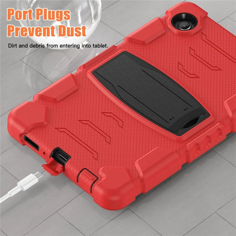 For Samsung Galaxy Tab A9 Tablet Case Anti-drop Kickstand PC+Silicone Protective Cover - Red  /  Black