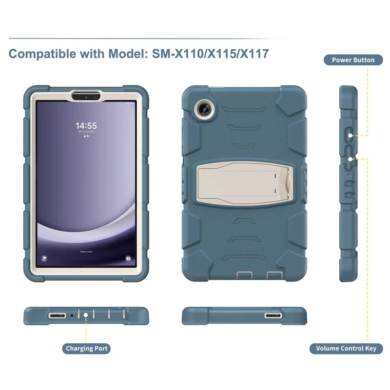 For Samsung Galaxy Tab A9 Tablet Case Anti-drop Kickstand PC+Silicone Protective Cover - Cornflower Blue