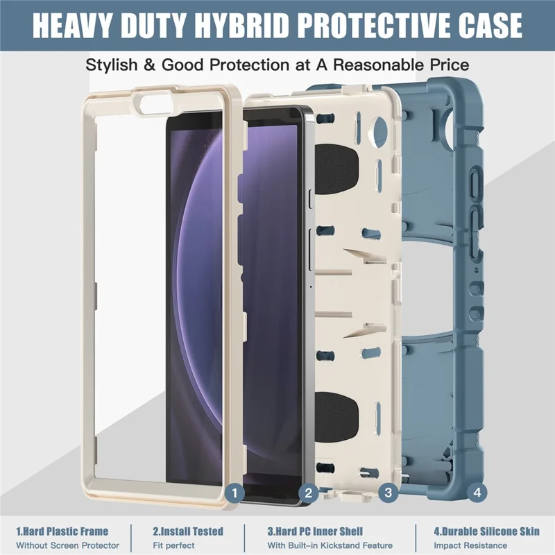 For Samsung Galaxy Tab A9 Tablet Case Anti-drop Kickstand PC+Silicone Protective Cover - Cornflower Blue