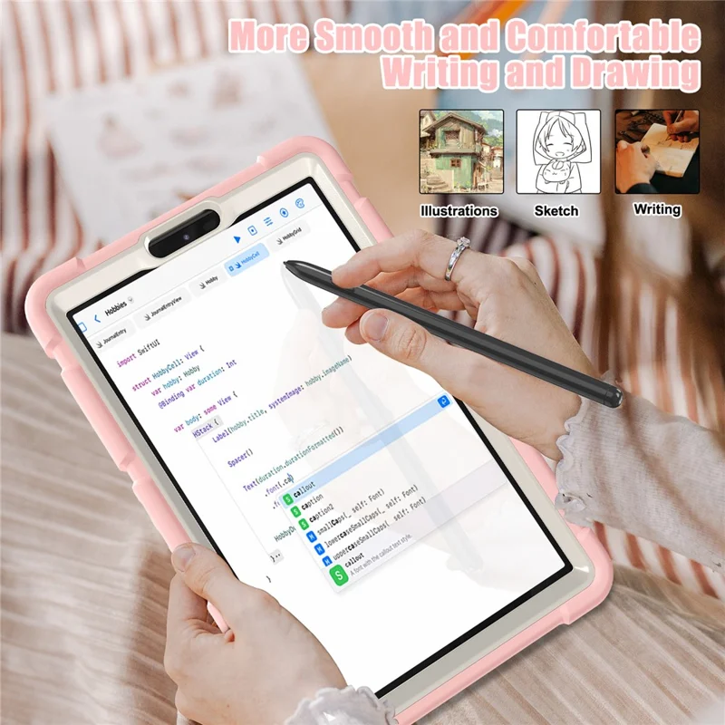 For Samsung Galaxy Tab A9 Tablet Case Anti-drop Kickstand PC+Silicone Protective Cover - Cherry Blossoms Pink