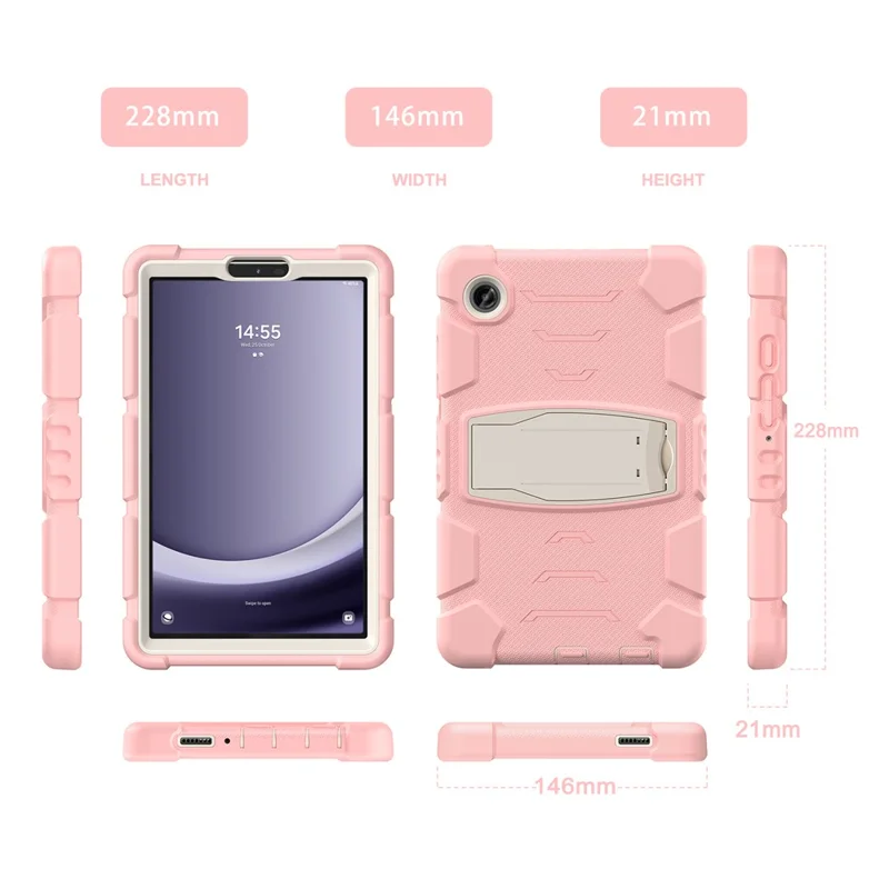 For Samsung Galaxy Tab A9 Tablet Case Anti-drop Kickstand PC+Silicone Protective Cover - Cherry Blossoms Pink
