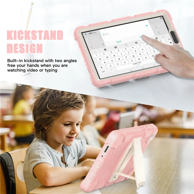Para Samsung Galaxy Tab A9+ Tablet Case Shockproof PC+Silicone Protective Cover with Kickstand - Cherry Blossoms Pink