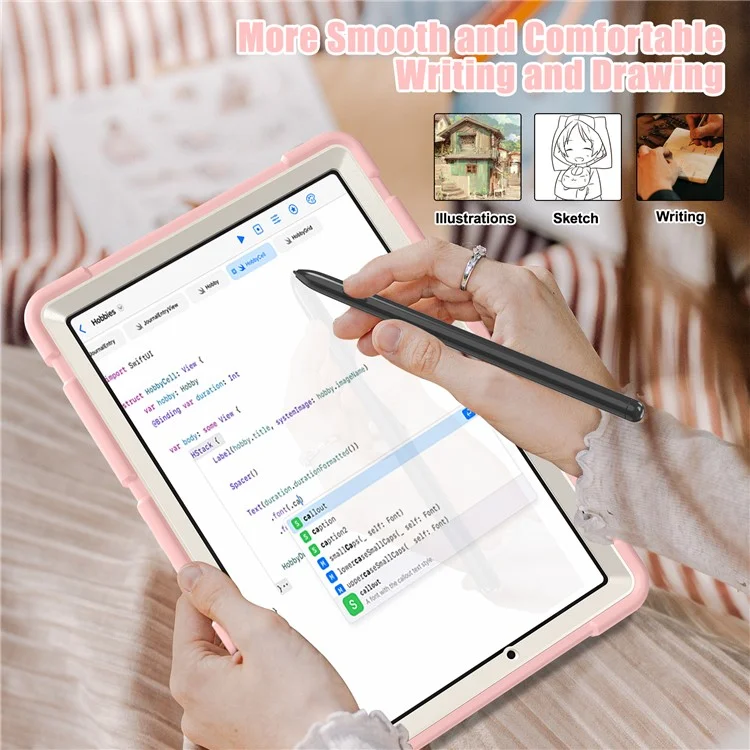 Para Samsung Galaxy Tab A9+ Tablet Case Shockproof PC+Silicone Protective Cover with Kickstand - Cherry Blossoms Pink