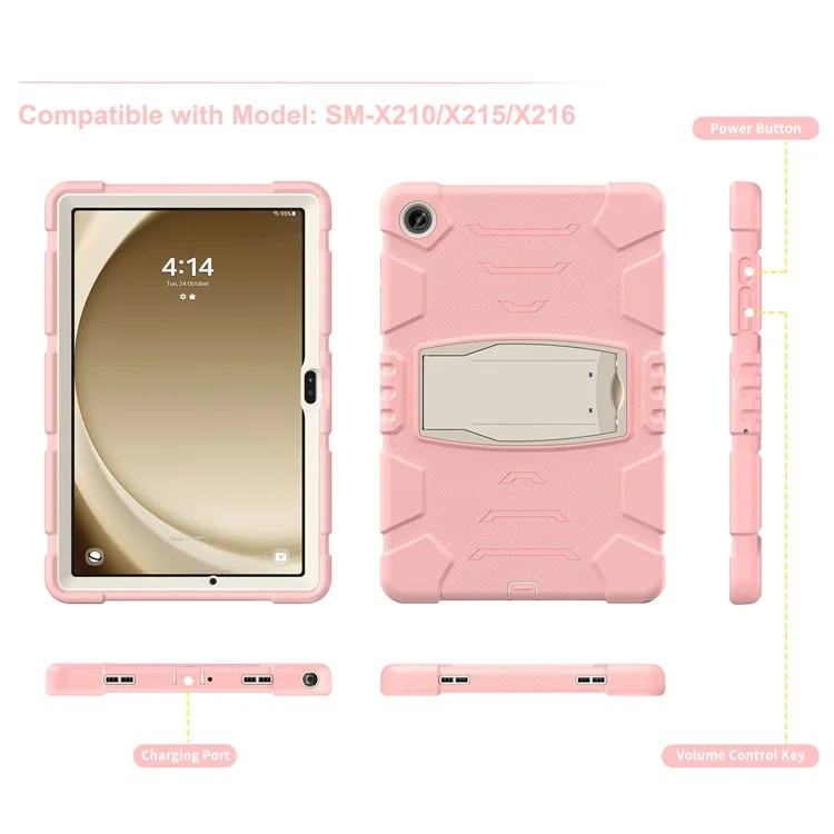 Para Samsung Galaxy Tab A9+ Tablet Case Shockproof PC+Silicone Protective Cover with Kickstand - Cherry Blossoms Pink