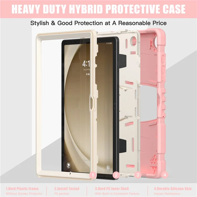 Para Samsung Galaxy Tab A9+ Tablet Case Shockproof PC+Silicone Protective Cover with Kickstand - Cherry Blossoms Pink