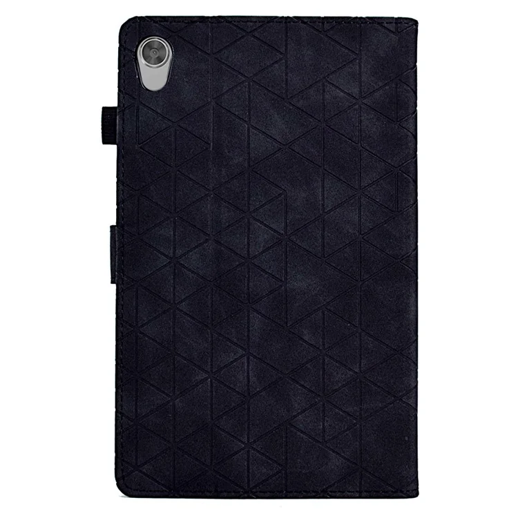 For Lenovo Tab M10 HD Gen 2 X306X Cover Stand Rhombus Imprinted Leather Tablet Case - Black