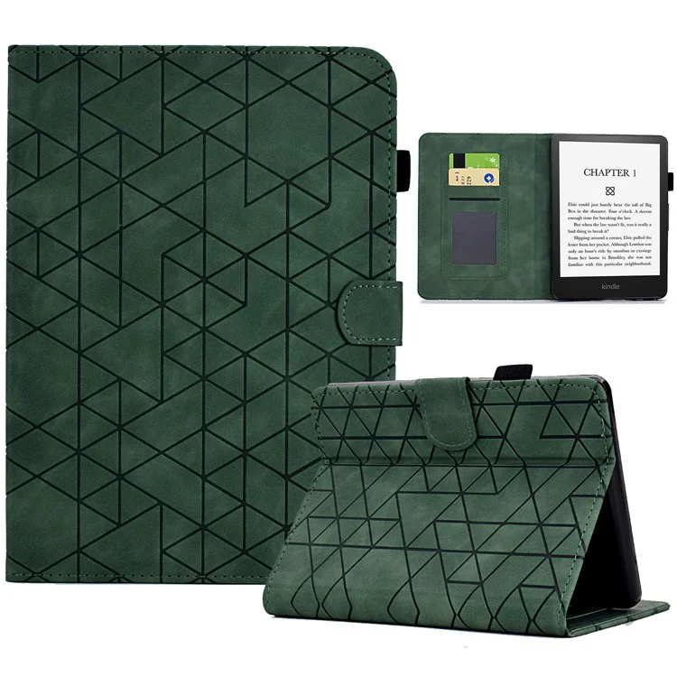 For Amazon Kindle 11th Gen (2022) Case Anti-drop PU Leather Rhombus Pattern Stand E-reader Cover - Green
