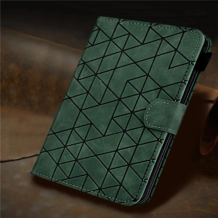 For Amazon Kindle 11th Gen (2022) Case Anti-drop PU Leather Rhombus Pattern Stand E-reader Cover - Green