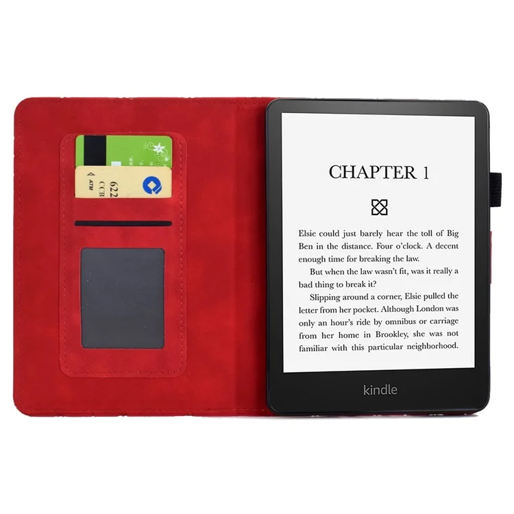 For Amazon Kindle 11th (2024) / 6'' (2022) Case Anti-Drop PU Leather Rhombus Pattern Stand E-Reader Cover - Red