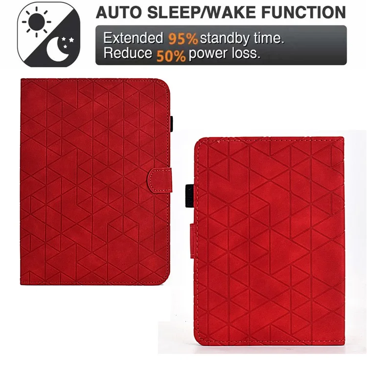 For Amazon Kindle 11th (2024) / 6'' (2022) Case Anti-Drop PU Leather Rhombus Pattern Stand E-Reader Cover - Red