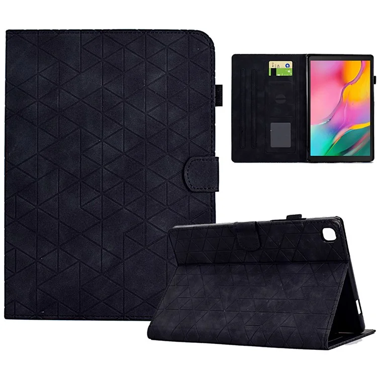 For Samsung Galaxy Tab A 10.1 (2019) T510 T515 Case Rhombus Imprinted Leather Tablet Cover - Black