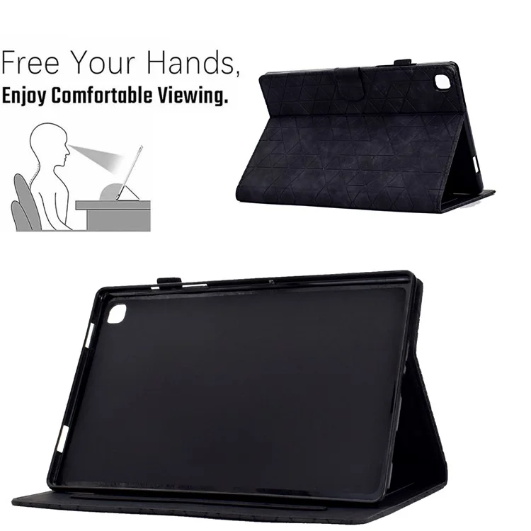 For Samsung Galaxy Tab A 10.1 (2019) T510 T515 Case Rhombus Imprinted Leather Tablet Cover - Black