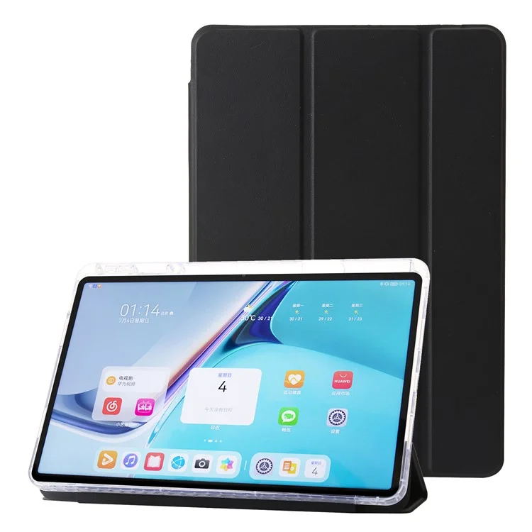 Pour Huawei MatePad 11 (2021) / (2023) Étui en cuir + TPU + Housse de protection en acrylique transparent à triple pli - Noir