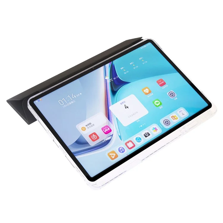 Pour Huawei MatePad 11 (2021) / (2023) Étui en cuir + TPU + Housse de protection en acrylique transparent à triple pli - Noir