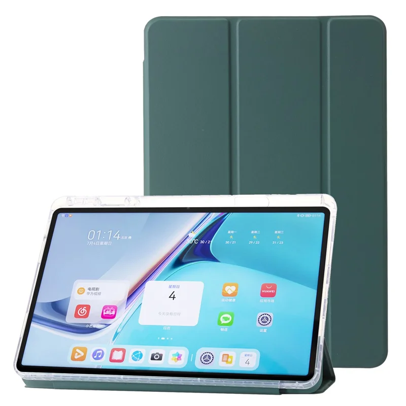 For Huawei MatePad 11 (2021) / (2023) Case Leather+TPU+Clear Acrylic Tri-fold Stand Cover - Blackish Green
