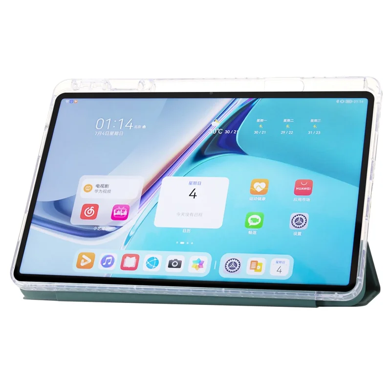 For Huawei MatePad 11 (2021) / (2023) Case Leather+TPU+Clear Acrylic Tri-fold Stand Cover - Blackish Green