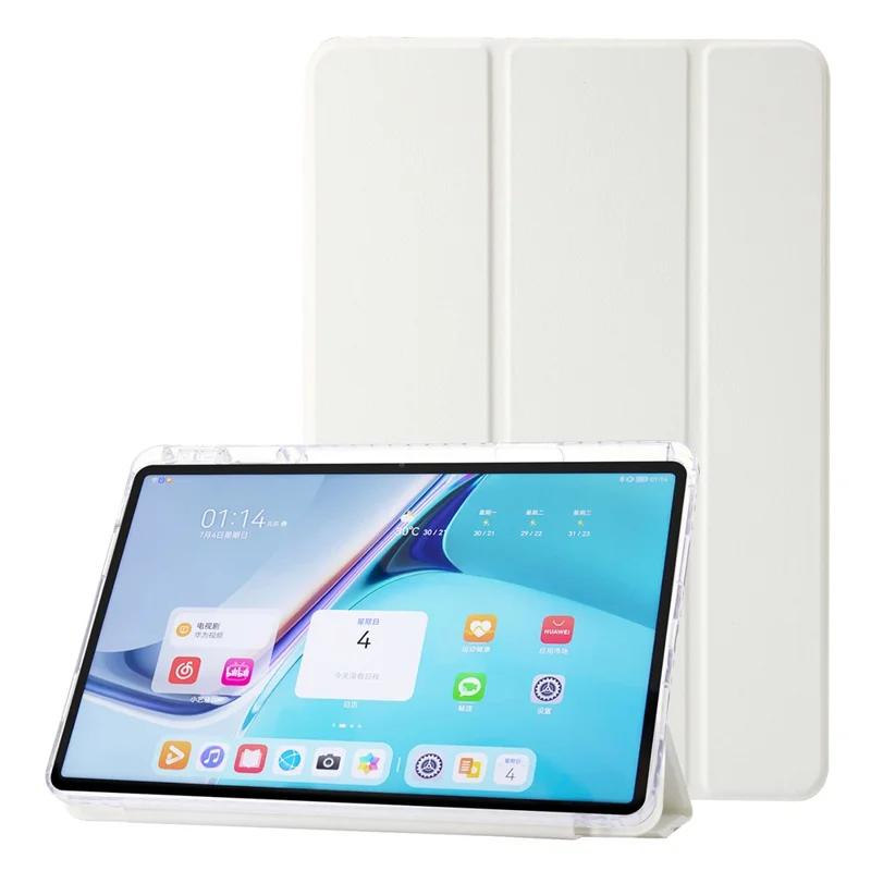 For Huawei MatePad 11 (2021) / (2023) Case Leather+TPU+Clear Acrylic Tri-fold Stand Cover - White