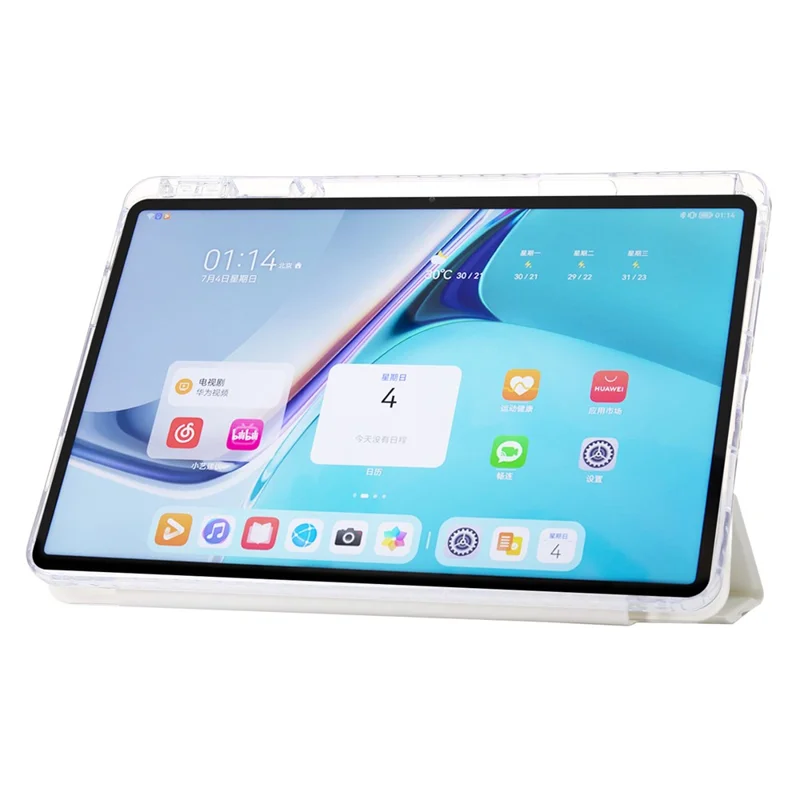 For Huawei MatePad 11 (2021) / (2023) Case Leather+TPU+Clear Acrylic Tri-fold Stand Cover - White