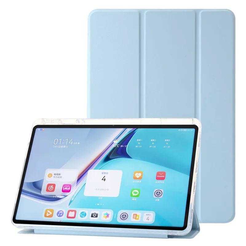 For Huawei MatePad 11 (2021) / (2023) Case Leather+TPU+Clear Acrylic Tri-fold Stand Cover - Blue