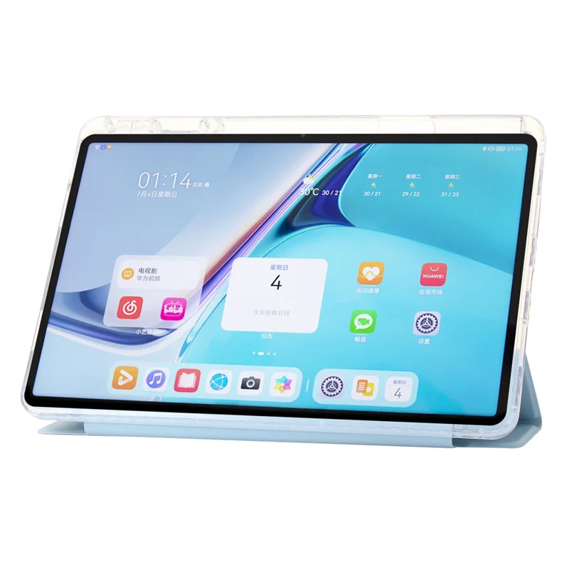 For Huawei MatePad 11 (2021) / (2023) Case Leather+TPU+Clear Acrylic Tri-fold Stand Cover - Blue