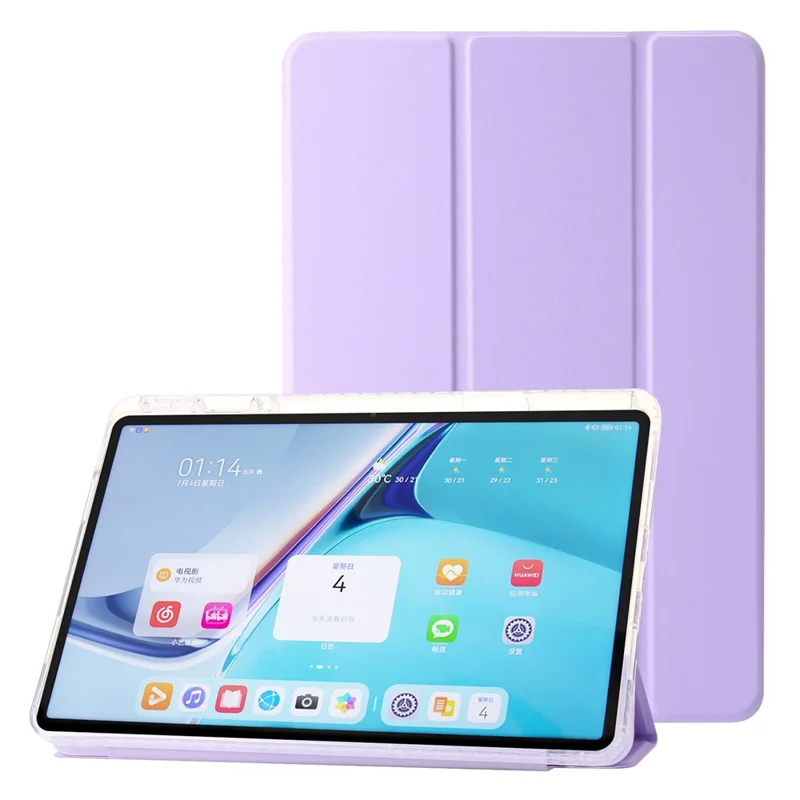 For Huawei MatePad 11 (2021) / (2023) Case Leather+TPU+Clear Acrylic Tri-fold Stand Cover - Purple