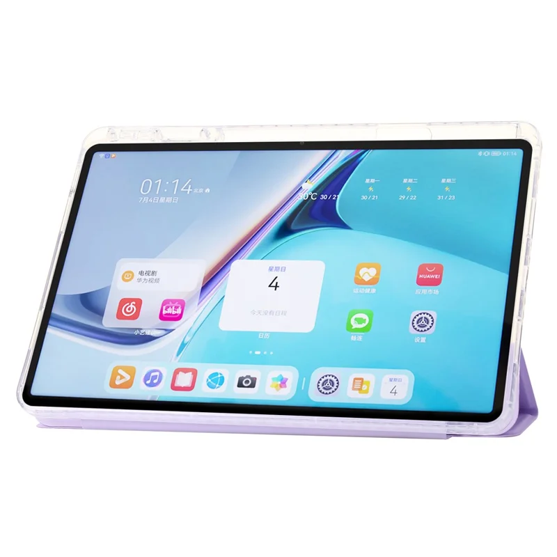For Huawei MatePad 11 (2021) / (2023) Case Leather+TPU+Clear Acrylic Tri-fold Stand Cover - Purple