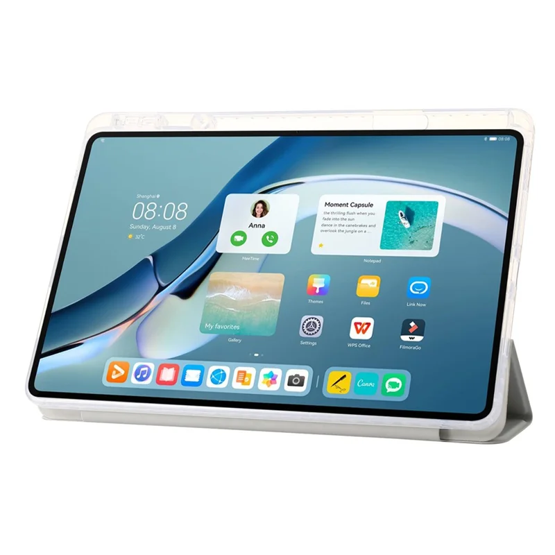 For Huawei MatePad 11 (2021) / (2023) Case Leather+TPU+Clear Acrylic Tri-fold Stand Cover - Grey