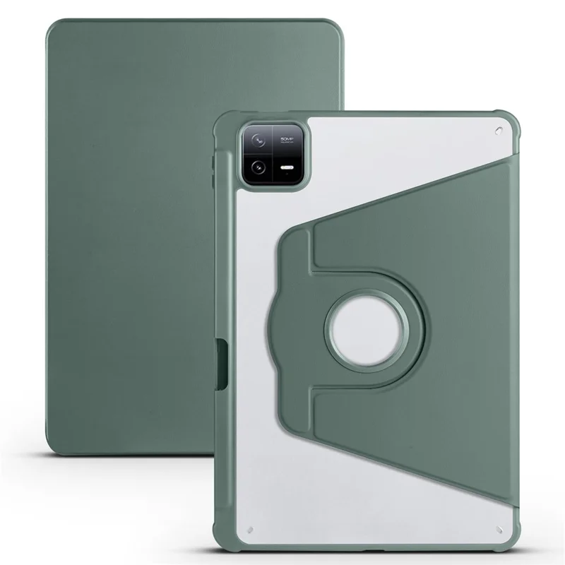 Funda para Xiaomi Pad 6 / Pad 6 Pro Cuero + Acrílico Tapa de la Tableta con Soporte Giratorio - Verde Negruzco