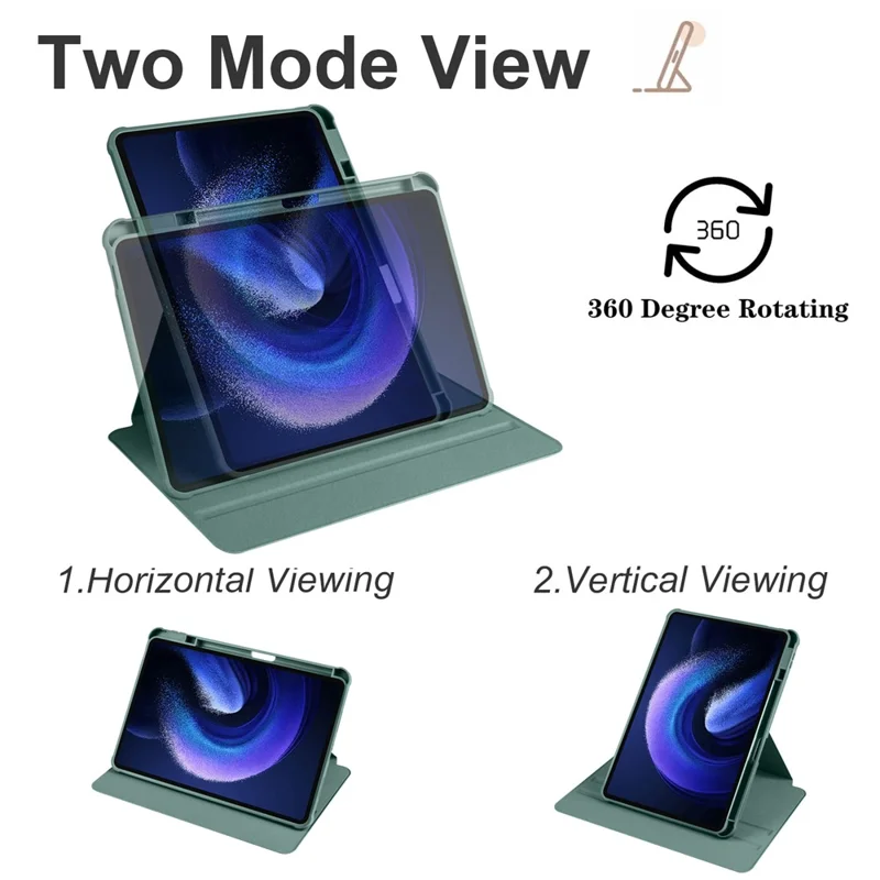 Funda para Xiaomi Pad 6 / Pad 6 Pro Cuero + Acrílico Tapa de la Tableta con Soporte Giratorio - Verde Negruzco