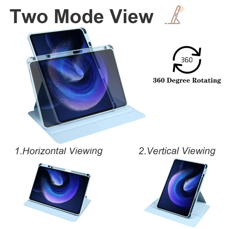 For Xiaomi Pad 6 / Pad 6 Pro Case Leather+Acrylic Tablet Cover with Rotary Stand - Baby Blue