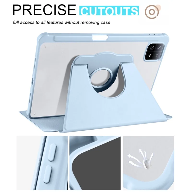 For Xiaomi Pad 6 / Pad 6 Pro Case Leather+Acrylic Tablet Cover with Rotary Stand - Baby Blue
