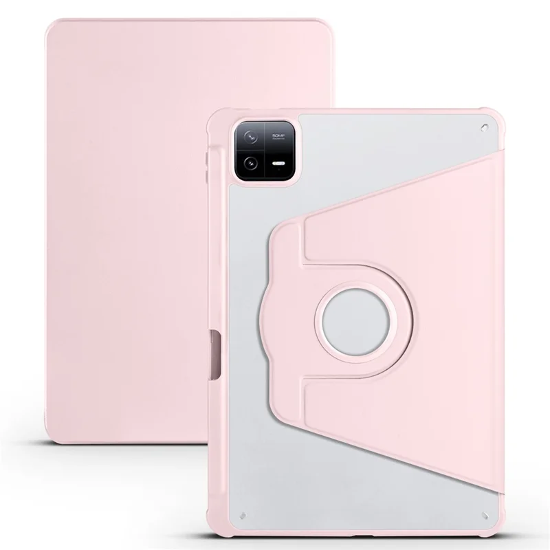 For Xiaomi Pad 6 / Pad 6 Pro Case Leather+Acrylic Tablet Cover with Rotary Stand - Pink