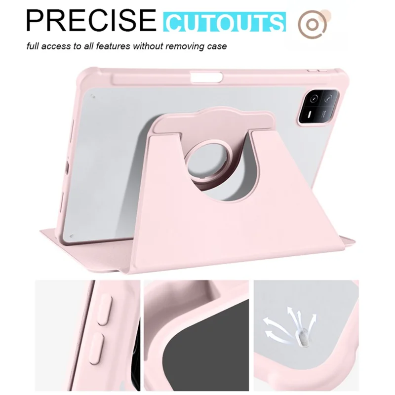For Xiaomi Pad 6 / Pad 6 Pro Case Leather+Acrylic Tablet Cover with Rotary Stand - Pink