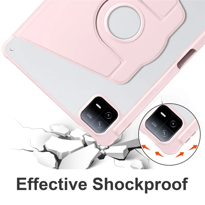 For Xiaomi Pad 6 / Pad 6 Pro Case Leather+Acrylic Tablet Cover with Rotary Stand - Pink