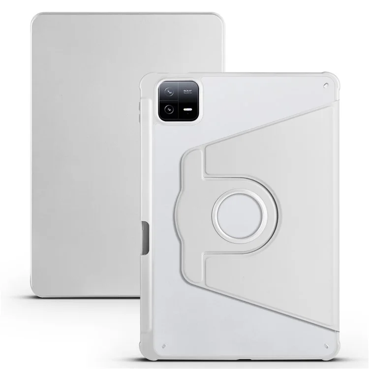 For Xiaomi Pad 6 / Pad 6 Pro Case Leather+Acrylic Tablet Cover with Rotary Stand - Grey