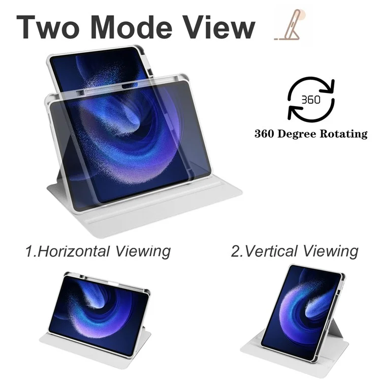 For Xiaomi Pad 6 / Pad 6 Pro Case Leather+Acrylic Tablet Cover with Rotary Stand - Grey