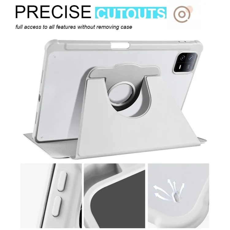 For Xiaomi Pad 6 / Pad 6 Pro Case Leather+Acrylic Tablet Cover with Rotary Stand - Grey