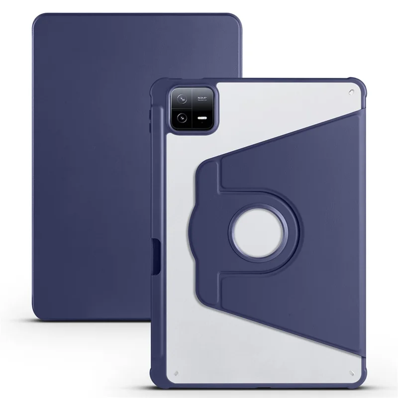 For Xiaomi Pad 6 / Pad 6 Pro Case Leather+Acrylic Tablet Cover with Rotary Stand - Dark Blue