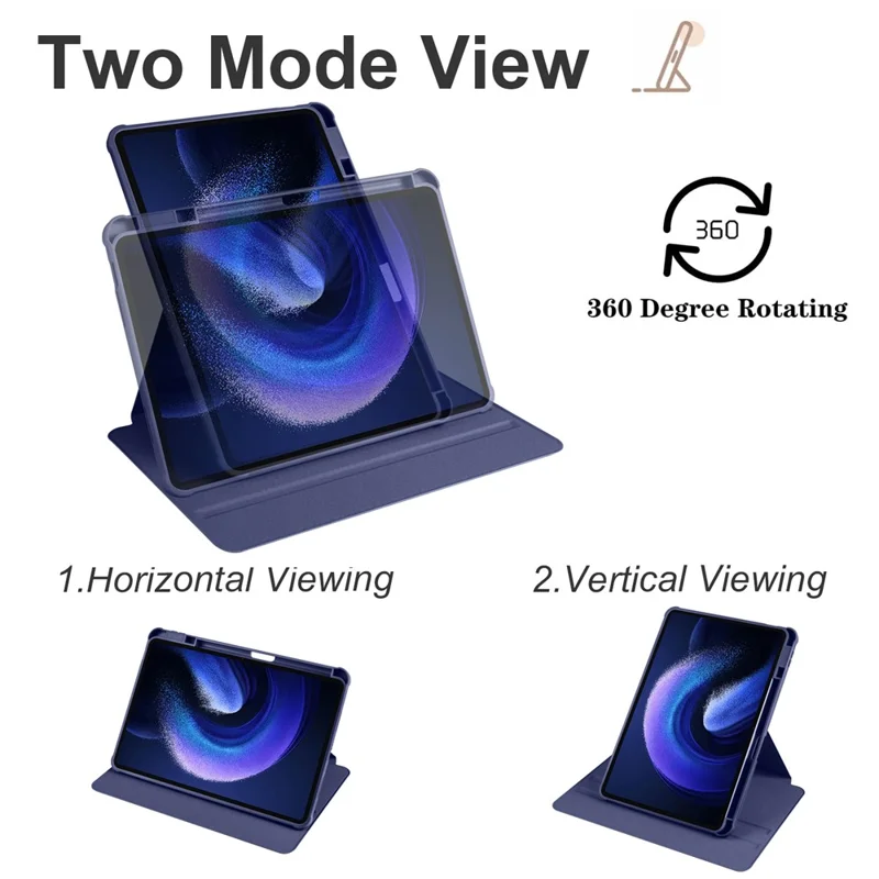 For Xiaomi Pad 6 / Pad 6 Pro Case Leather+Acrylic Tablet Cover with Rotary Stand - Dark Blue