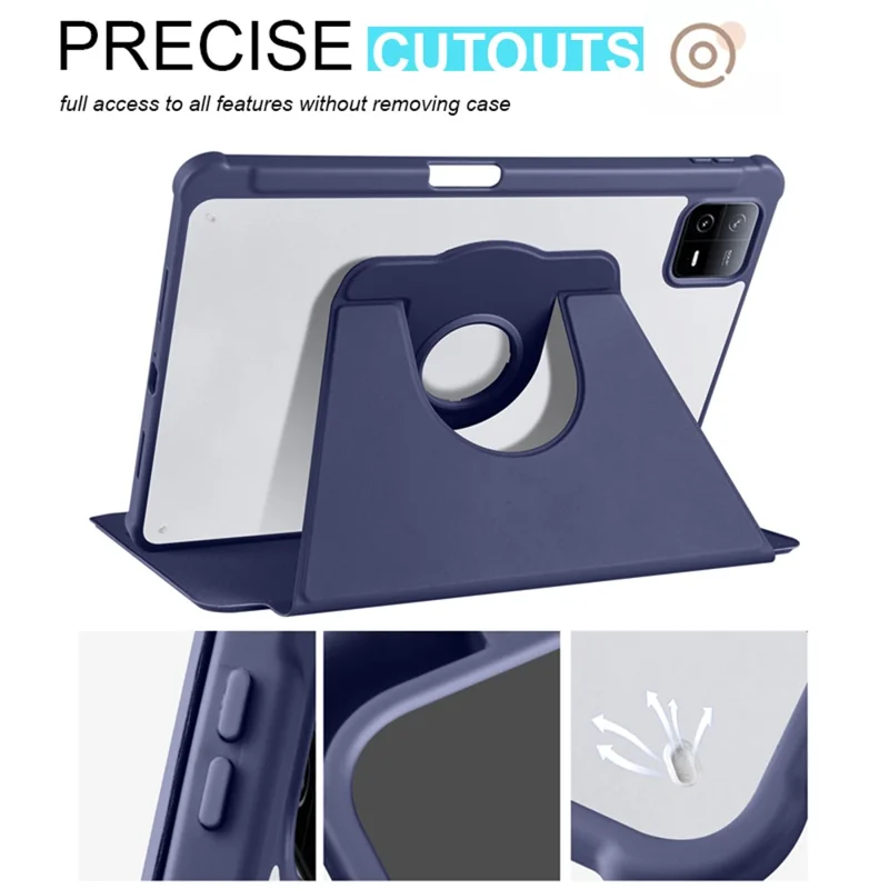 For Xiaomi Pad 6 / Pad 6 Pro Case Leather+Acrylic Tablet Cover with Rotary Stand - Dark Blue