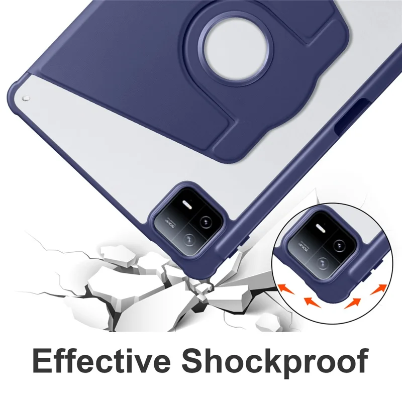 For Xiaomi Pad 6 / Pad 6 Pro Case Leather+Acrylic Tablet Cover with Rotary Stand - Dark Blue