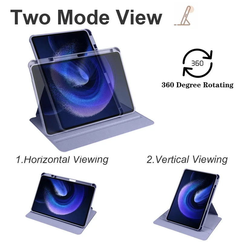For Xiaomi Pad 6 / Pad 6 Pro Case Leather+Acrylic Tablet Cover with Rotary Stand - Purple