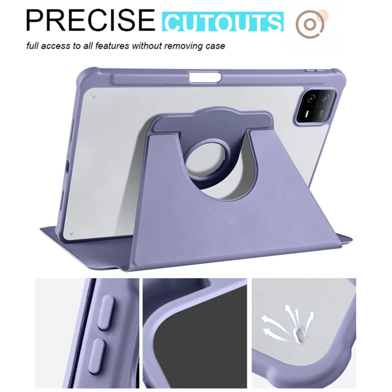 For Xiaomi Pad 6 / Pad 6 Pro Case Leather+Acrylic Tablet Cover with Rotary Stand - Purple