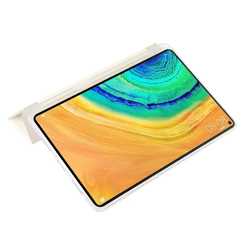 For Huawei MatePad Pro 10.8 (2021) Case Tri-fold Stand Leather+TPU+Acrylic Clear Back Cover - White