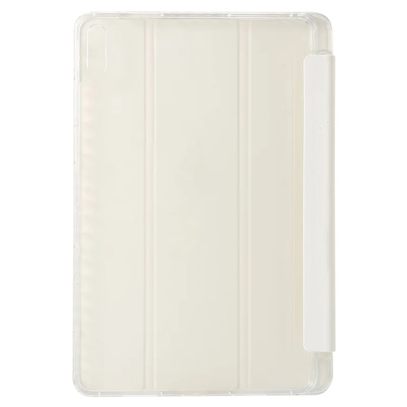 For Huawei MatePad Pro 10.8 (2021) Case Tri-fold Stand Leather+TPU+Acrylic Clear Back Cover - White
