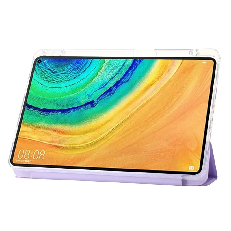 For Huawei MatePad Pro 10.8 (2021) Case Tri-fold Stand Leather+TPU+Acrylic Clear Back Cover - Purple