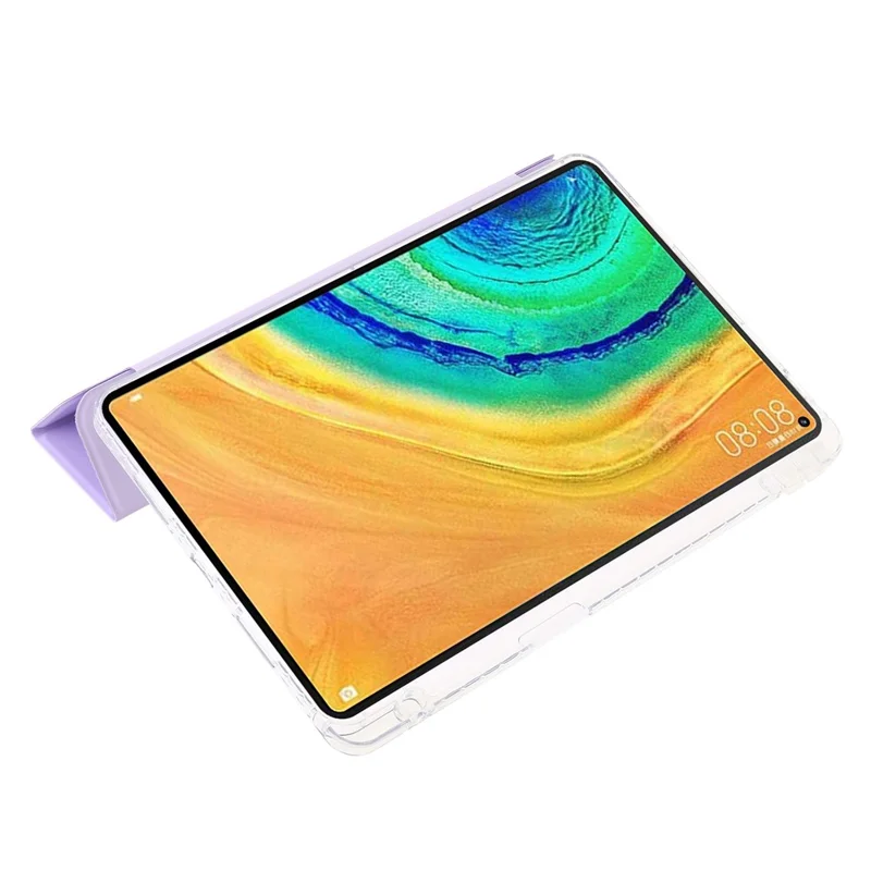 For Huawei MatePad Pro 10.8 (2021) Case Tri-fold Stand Leather+TPU+Acrylic Clear Back Cover - Purple