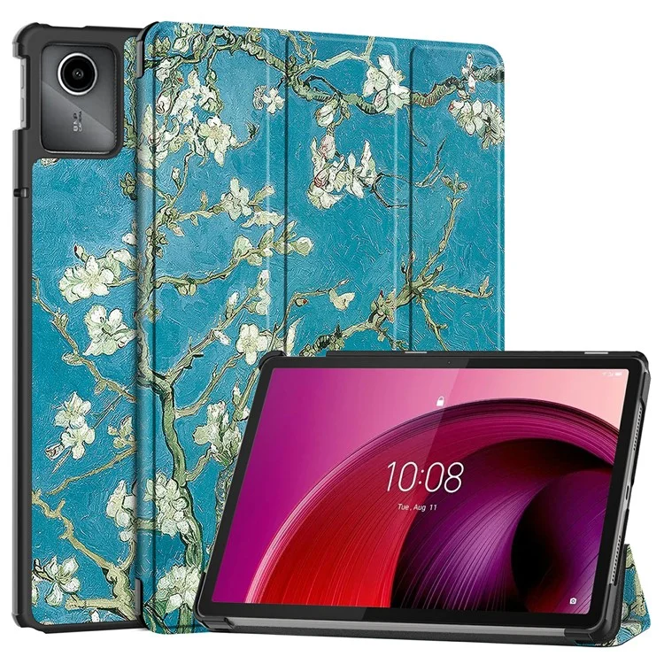 For Lenovo Tab M11 / Xiaoxin Pad 11 2024 Case Trifold Stand Pattern Printing Tablet Leather Cover - Apricot Blossom